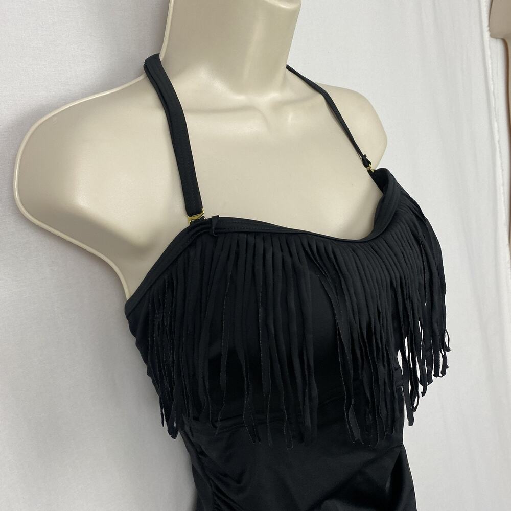 Swimsuits For All One Piece Swimsuit Women 12 Black Fringe Halter Slimming Boho - Picture 4 of 15
